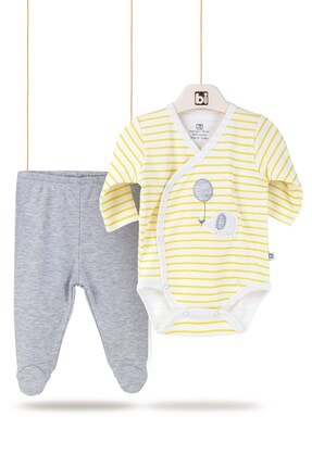 Bibaby Kız Erkek Bebek Kravuze %100 Pamuk Çıtçıtlı Badi Pantolon Alt Üst Set
