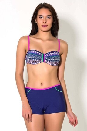 CAMASIRCITY 2831 Straplez Desteksiz Short lu Bikini Takım Lacivert/Fuşya