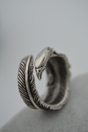 Stoneage Unisex Ayarlanabilen Kartal Ve Tüy Figürlü Bohem Antik Gümüş Yüzük
