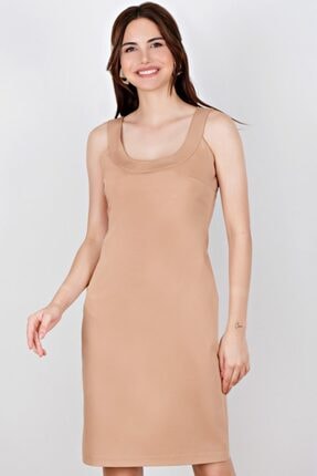 Spazio Kadın Camel Kiersten Kolsuz Metal Fermuarlı Elbise 50095872