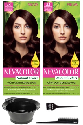 Neva Color 2’li Natural Colors 3.4 Koyu Kestane - Kalıcı Krem Saç Boyası Ve Saç Boyama Seti 7681655541350