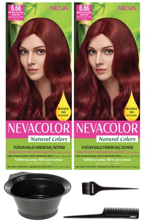 Neva Color 2’li Natural Colors 6.66 Büyüleyici Kızıl Kalıcı Krem Saç Boyası Ve Saç Boyama Seti