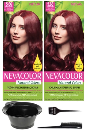 Neva Color 2’li Natural Colors 5.66 Şarap Kızılı Kalıcı Krem Saç Boyası Ve Saç Boyama Seti