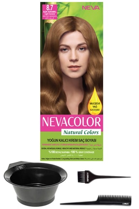 Neva Color Natural Colors 8.7 Açık Karamel Kalıcı Krem Saç Boyası Ve Saç Boyama Seti