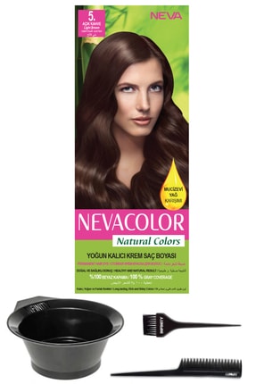 Neva Color Natural Colors 5. Açık Kahve Kalıcı Krem Saç Boyası Ve Saç Boyama Seti