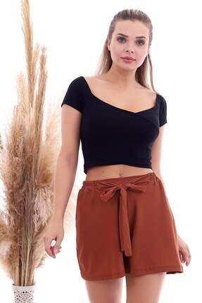 Cotton Mood Kadın Tarçın Örme Krep Cepli Bağlamalı Beli Lastikli Şort 20064507