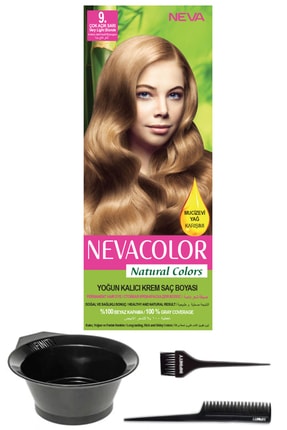 Neva Color Natural Colors 9. Çok Açık Sarı - Kalıcı Krem Saç Boyası Ve Saç Boyama Seti