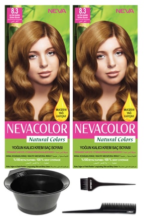 Neva Color 2’li Natural Colors 8.3 Altın Sarısı - Kalıcı Krem Saç Boyası Ve Saç Boyama Seti