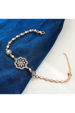 SilverPlus Kadın Rose Zirkon Taşlı Elmas Montür Çiçekli Gümüş Bileklik