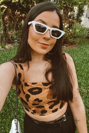 Hane14 See Me Kemik Çerçeveli Küçük Çekik Cat Eye Güneş Gözlüğü Beyaz