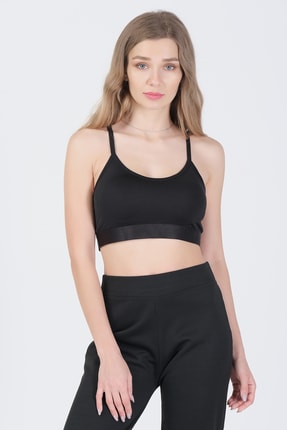 PrettyChic Kadın Siyah Çapraz Askılı Pedli Basic Sporcu Büstiyeri