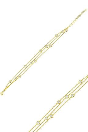 Rams Gümüş Kadın Üç Sıra Tohum Taşlı Tiffany 14k Altın Kaplama Bileklik
