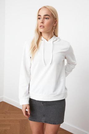 TrendyolMilla Ekru Kapüşonlu Basic Örme Sweatshirt TWOAW20SW0059