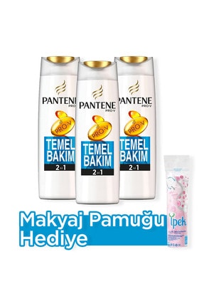 Pantene 2'si 1 Arada Şampuan Ve Saç Bakım Kremi Temel Bakım 500 Ml X 3 + Makyaj Pamugu Hediye