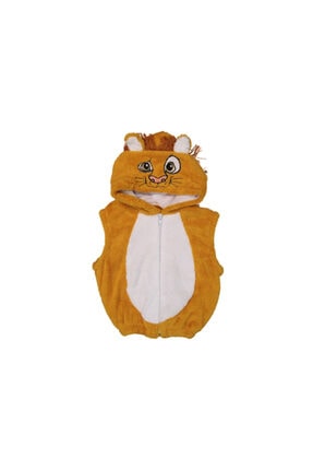Babytime Unisex Çocuk Turuncu Welsoft Figürlü Kapüşonlu Peluş Yelek