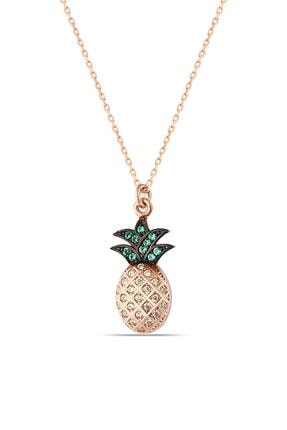 Herisson Kadın 925 Ayar Gümüş Zirkon Beyaz Yeşil Taşlı Ananas Kolye