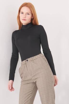 Addax Kadın Siyah Yarım Balıkçı Yaka Bodysuit B22554 - T10 ADX-0000023491