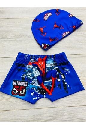 Spiderman Erkek Çocuk Lacivert Örümcek Adam Spiderman Mayo Ve Bone Takım
