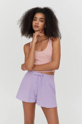 Pull & Bear Kareli Dokulu Pamuklu Şort - %100 Ekolojik Olarak Yetiştirilmiş Pamuklu