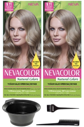 Neva Color 2’li Natural Colors 9.11 Çok Açık Kumral Yoğun Küllü - Kalıcı Krem Saç Boyası Ve Saç Boyama Seti