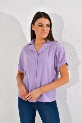Cotton Mood Kadın Lila Sunshine Bindirmeli Ceket Yaka Bluz 20022967