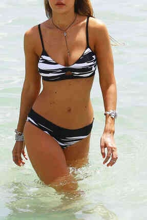 Angelsin Zebra Desenli Siyah Beyaz Şık Bikini Tek Alt Çok Renkli