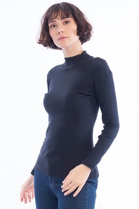 Cotton Mood 8434319 Kalın Lyc.kaşkorse Yarım Balıkçı Uz.kol Bluz Sıyah