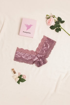 PrettyChic Bella Kadın Gül Kurusu Büyük Beden Saten Dokulu String Külot