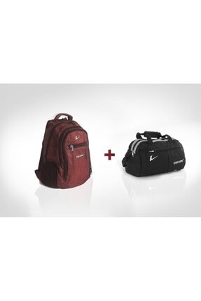 Escape Unisex 307 Kırmızı Laptop Bölmeli Günlük Sırt Çantası + 110 Siyah Spor Çantası