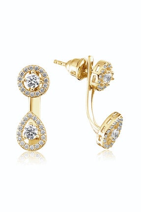 Valori Jewels Damla Ve Yuvarlak Kombin, 0.56 Karat Swarovski Zirkon Taşlı, Altın Rengi Gümüş Küpe