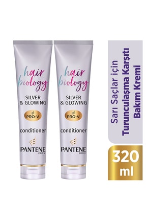 Pantene Hair Biology Turunculaşma Karşıtı Saç Bakım Kremi, Sarı Saçlar Için Mor Şampuan Sonrası, 160ml X2