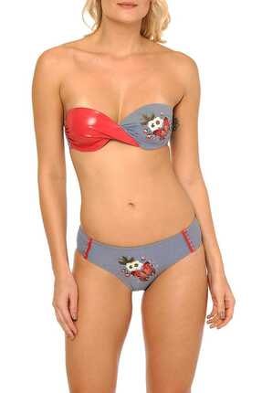 Reflections Kadın Desenli Luxury Dolgusuz Straplez Bikini Takımı L1305BKD 045