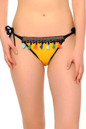Reflections Kadın Kehribar Sarısı Skinny İpli Brasil Bikini Altı S2353ALD 02