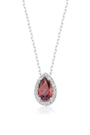 Valori Jewels 0.75 Karat Swarovski Zirkon Kırmızı Damla Taşlı Gümüş Kolye