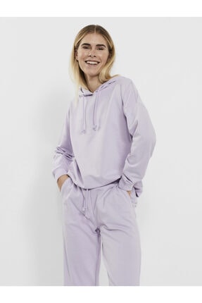 Vero Moda Kadın Mor Omuzları Düşük Kapüşonlu Sweatshirt 10252958 Vmoctavıa