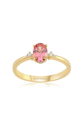 Valori Jewels Kadın Altın Swarovski Zirkon Pembe Oval Taşlı Tektaş Yüzük 0.65 ct
