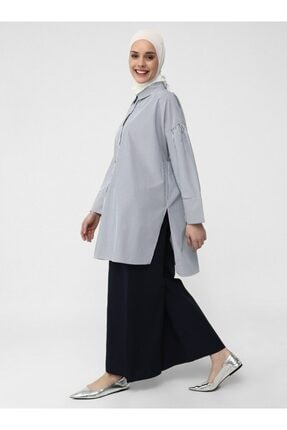 Refka Geniş Paça Beli Lastikli Pamuklu Pantolon - Lacivert - Casual