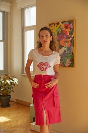 Love My Body Kadın Fusya Önden Yırtmaçlı Etek 56411 / Moda Tutkusu