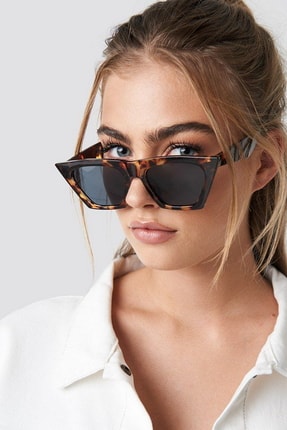 Hane14 Designer Cat Eye Köşeli Bayan Güneş Gözlüğü Tortoise Kahverengi