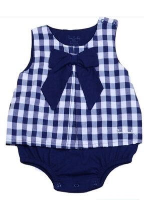 Pierre Cardin Pierre Cardin Kız Bebek Fiyonklu Ekose Kısa Tulum