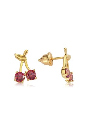 Valori Jewels Tatlı Kiraz, Swarovski Zirkon Kırmızı Taşlı, Altın Rengi Gümüş Küpe
