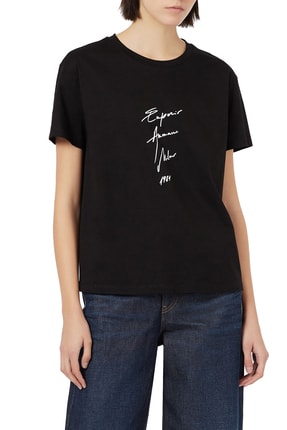 Armani Kadın Siyah Baskılı Bisiklet Yaka Pamuk T Shirt 3k2t7b 2j95z 0999
