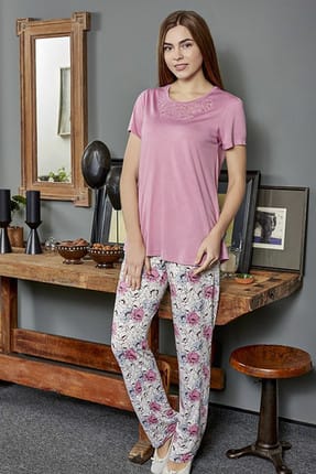 Eros Kadın Gül Kurusu O Yaka Kısa Kollu Pijama Takımı ESK0218Y0600