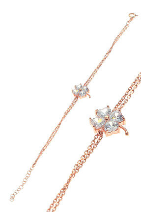 Söğütlü Silver Kadın Rose Renk Gümüş Zirkon Taşlı Yonca Bileklik SGTL8644
