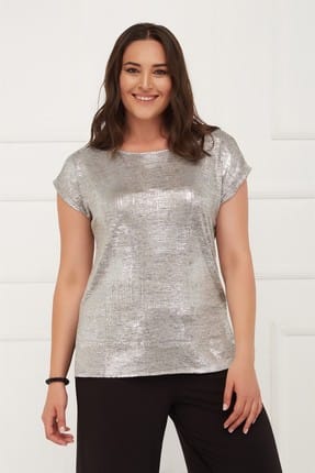 Seamoda Kadın Kısa Kol Sim Baskılı Tshirt Gri-Bb PRA-236685-533950