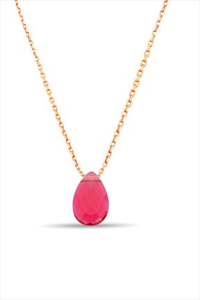 Bella Gloria Kadın Kırmızı Damla Jade Rose 925 Ayar Gümüş Kolye GK00498