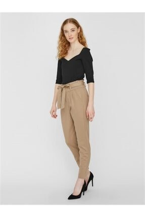 Vero Moda Kadın Kahverengi Vmeva Hr Loose Paperbag Pant Ga Color Pantolon