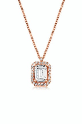 Valori Jewels Kadın Oktagon, 1 Karat Swarovski Zirkon Taşlı, Rose Gümüş Tektaş Kolye