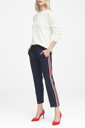 Banana Republic Kadın Lacivert Avery Straight-Fit Yanları Çizgili Bilek Hizasında Pantolon 396269