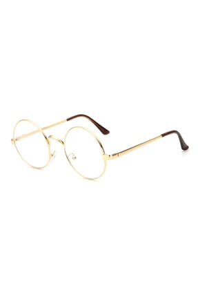 Hane14 Kadın Yuvarlak Güneş Gözlügü 5612 Just Şeffaf Camlı Retro Gözlük Gold (4,5cm çap)